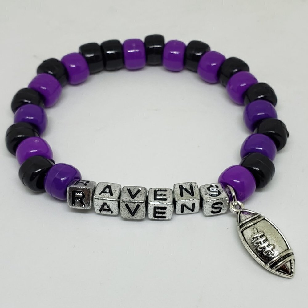 BALTIMORE Ravens Beaded Sports Bracelet Silver Letters